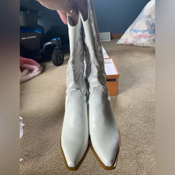 Brand New Bieosnli White Cowboy Cowgirl Boots Size 7 - Picture 4 of 9